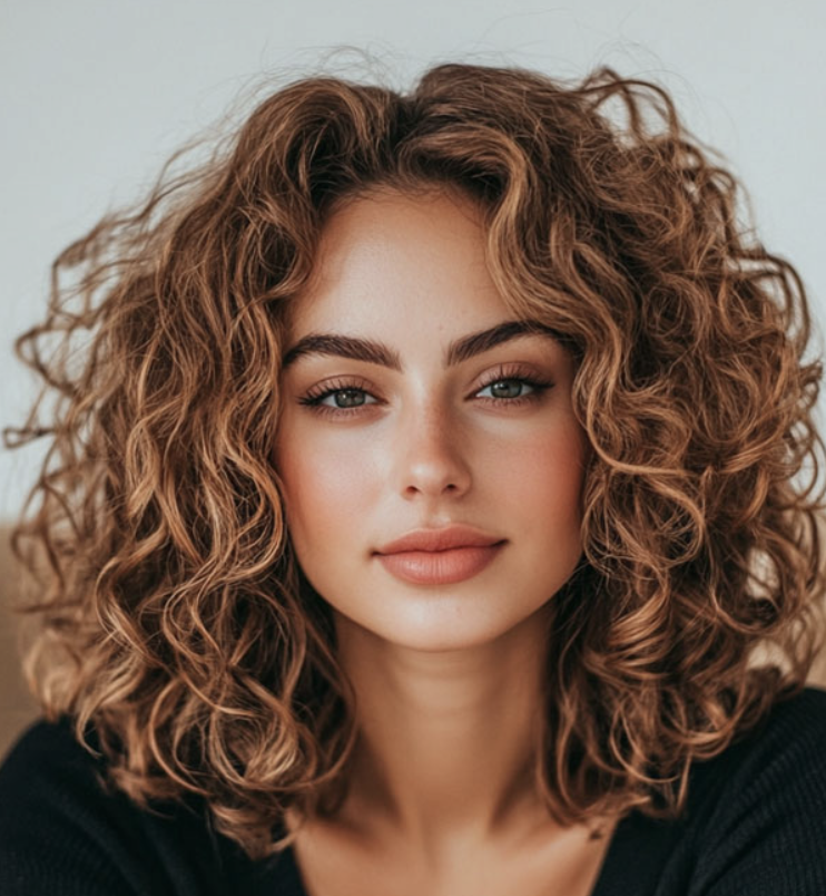 Layered shoulder-length curls hairstyle for women